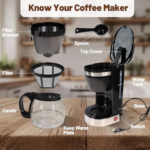 DITOSH 10 Cup Drip Coffee Maker One-Touch Anti-Drip Coffee Machine with Reusable Filter Carafe Auto Keep Warm Plate Spoon Coffee Pot Suitable for Home Use 110V
