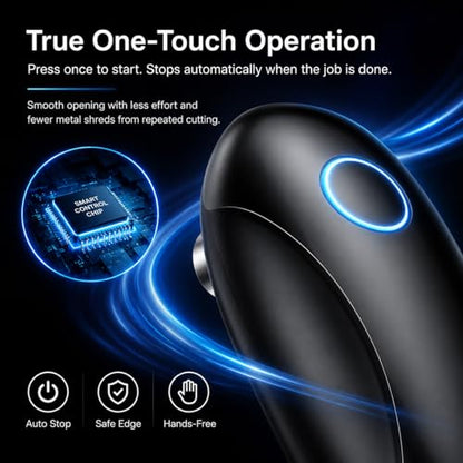 Rechargeable Electric Can Opener for Seniors & Arthritis, Automatic One-Touch Operation, Smooth Edge Cutting with Auto Stop & Magnetic Lid Lifter, Hands-Free, USB-C, Compact, Black