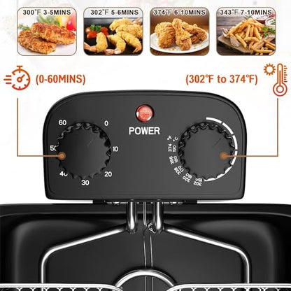 Deep Fryers with 3 Baskets - Simoe 5.3QT/21 Cup Electric Large Fryer Countertop, 1700W Stainless Steel Deep Oil Fryer with Lid, Adjustable Temperature & Timer & View Window, Professional Grade