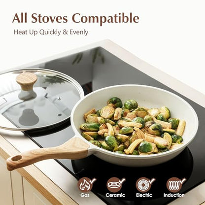 SENSARTE Nonstick Ceramic Frying Pan with Lid 8/9.5/10/11/12.5 Inch Omelet Pan Skillet, Free of Intentionally Added PFAS/PTFE Non-toxic Chef's Pan Induction Compatible Pan, Heat Resistant Handle