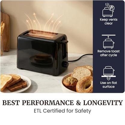 Elite Gourmet 2-Slice Cool Touch Toaster – 6 Browning Levels, Extra Wide 1.25” Slots for Bagels & Thick Bread, Cancel Function, Compact, ETL Certified, Black