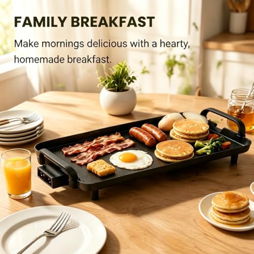 PineyPlace Electric Griddle for Bacon, Eggs, Pancake, Breakfast
