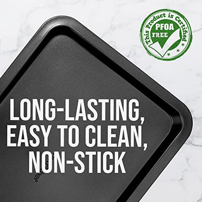 Nutrichef Large Cookie Sheet, Nonstick Gray Silicone Coating, Easy Clean & Durable Baking Sheet, Commercial Grade Oven Pan, Stackable Tray Design, Dishwasher Safe, PFOA, PFOS, PTFE Free, 17" x 11.5"