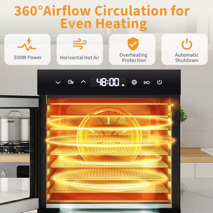 DUMOS Electric Food Dryer Dehydrator, 500W Power, 8 Stainless Steel Trays, 24H Timer, 185°F Temperature Control, Ideal for Jerky, Fruit, Meat, Herbs and Dog Treats