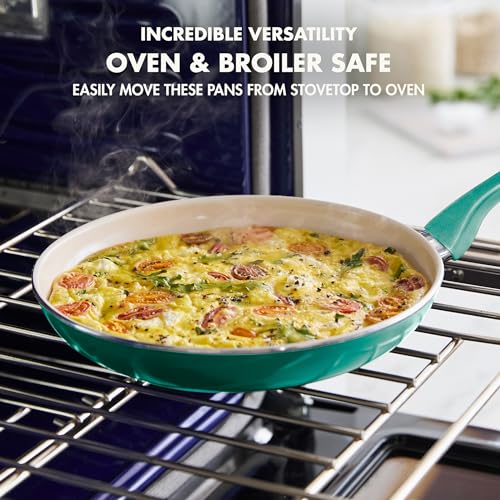 GreenPan Rio Healthy Ceramic Nonstick 8" Frying Pan Skillet and Silicone Spatula Set, Soft Grip Handle, Breaktfast Meal Set, PFAS-Free, Dishwasher Safe, Oven Safe, Turquoise