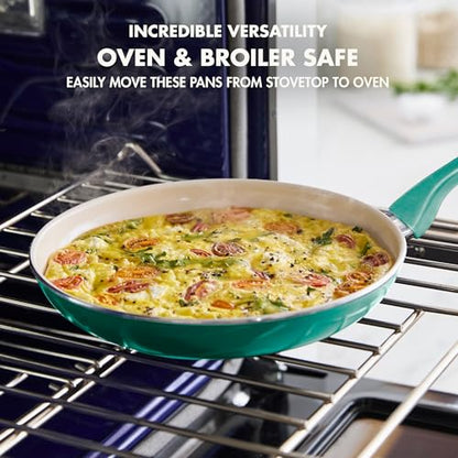 GreenPan Rio Healthy Ceramic Nonstick 8" Frying Pan Skillet and Silicone Spatula Set, Soft Grip Handle, Breaktfast Meal Set, PFAS-Free, Dishwasher Safe, Oven Safe, Turquoise