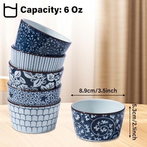 6 Oz Ceramic Ramekins, Creme Brulee Ramekin Oven Safe for Pudding, Creme Brulee, Dipping Sauce Bowls, Ramekins for Baking Souffle, Ice Cream,set of 6