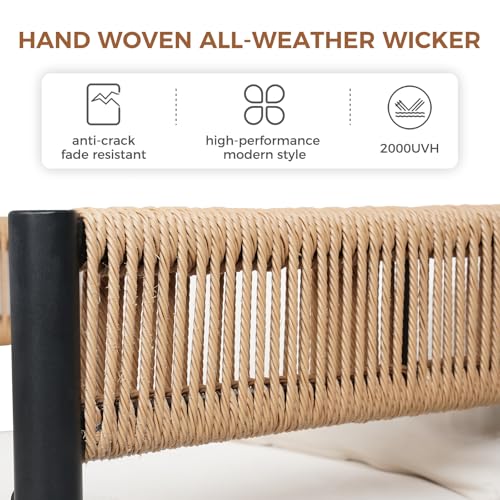 Grand patio 7-Piece Outdoor Dining Set for 6 with 1 Rectangle Expandable Table for 4-6 Person, Metal Woven Wicker Fixed Patio Chairs with Thickened Cushions for Yard, Poolside, Deck (Natural)