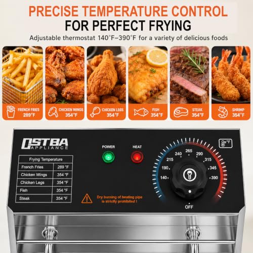 OSTBA Commercial Deep Fryer with Basket, 20.7QT Electric Deep Fryer, 3200W Stainless Steel Oil Fryer with Adjustable Temperature Control, Removable Oil Tank & Lid for Restaurant, Food Truck & Home