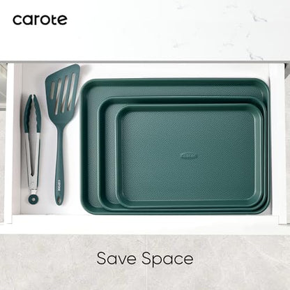 CAROTE 3-Piece Baking Pan Set - Bakeware Set, Baking Sheet Set Including 13 Inch 15 Inch 17 Inch Sheet Pan, Cookie Sheet for Baking, Deep Olive Green