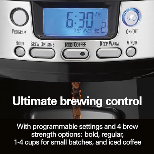 Hamilton Beach One Press Programmable Dispensing 12 Cup Coffee Maker with Internal Coffee Pot, Stays Warm and Fresh for Hours, 60 oz. Removable Reservoir, Black & Stainless Steel (47950)