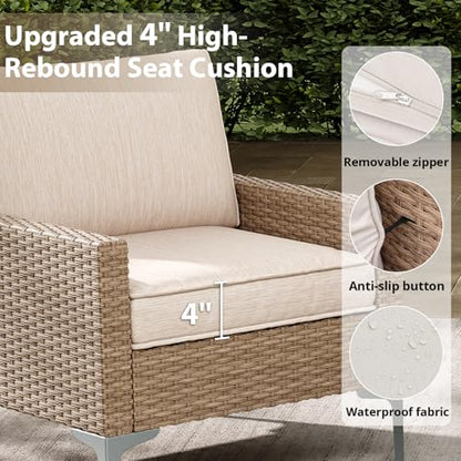 Jing's Villa 4-Piece Outdoor Sectional Sofa Set, All-Weather Wicker Patio Furniture with L/R armrest & Tempered Glass Table, Comfortable Garden Conversation Set for Backyard, Poolside, Deck,Beige