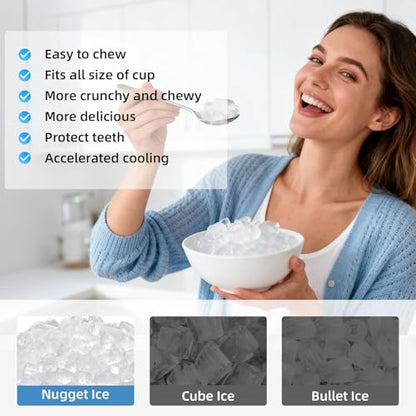 Antarctic Star Nugget Ice Makers Countertop, Pebble Ice Machine with Chewable Pellet Ice, 35Lbs/24H, Self-Cleaning, Sonic Ice, One-Click Operation, for Kitchen,Party Stainless Steel Silver