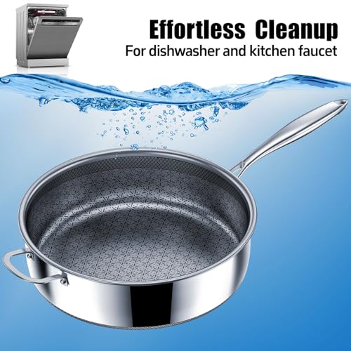KURRUNGIE 5 Qt Sauté Pan with Lid, 10-inch 5 Ply Stainless Steel Sauce Pan with Lid, Non Stick Frying Pans, Cooking Pot Deep Frying Pan Non-Toxic, For Induction, Oven, Dishwasher Safe