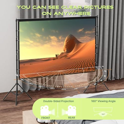 AAJK 150in Outdoor Projector Screen with Stand, Portable 16:9 4K HD Indoor Outdoor Projection Screen with Wrinkle-Free Design, Ideal for Home Theater and Backyard Cinema – Includes Carry Bag