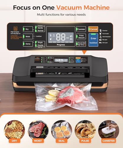 Vacuum Sealer Machine, Updated Powerful 95KPa Commercial Food Saver with Double Seal for 2X Strength, Built-in Cutter, Bags Storage & Easy-Lock Handle, Includes Free Bags (1 Roll + 10 Pre-cut) Black