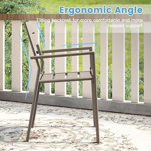 DIFY 7 Piece Patio Dining Set, 50" Round Table & Metal Chairs, Sandshell