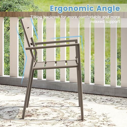 DIFY 7 Piece Patio Dining Set, 50" Round Table & Metal Chairs, Sandshell