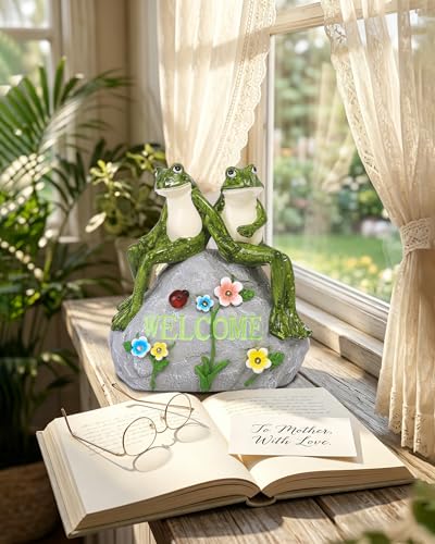 Nacome Solar Garden Outdoor Statues Frog with Succulent and 7 LED Lights - Lawn Decor for Patio, Balcony, Yard Ornament for Mom Grandma Women