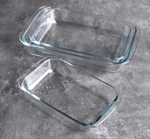 HUSANMP Set of 3 Basic Rectangular Tempered Glass Bakeware, Glass Baking Dishes Baking Pan Set - 1L,1.5L,2L