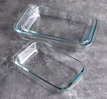 HUSANMP Set of 3 Basic Rectangular Tempered Glass Bakeware, Glass Baking Dishes Baking Pan Set - 1L,1.5L,2L