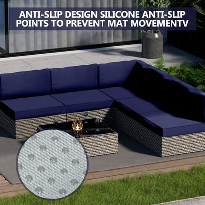 Cethytirko 9 Piece Outdoor Patio Waterproof Cushion Covers, Fits 4-Seat Wicker Rattan Sectional Couch Chair Furniture Cover Replacement Set - Fade-Resistant Patio Cushion Covers with Zipper