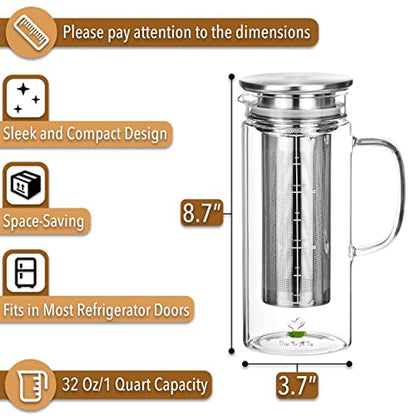 BTaT- Cold Brew Coffee Maker, Iced Coffee Maker, 1 Quart, 32 oz, Iced Tea Maker, Cold Brew Maker, Tea Pitcher, Coffee Accessories, Iced Tea Pitcher, Cold Brew System, Cold Brew Pitcher