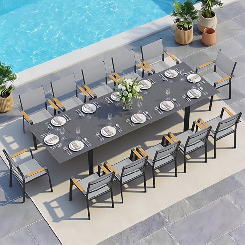Outdoor Dining Set, Patio Furniture Set with 121" Extendable Dining Table, Outdoor Furniture Set for 4–12 People, All-Weather Aluminum Patio Table and Chairs set for Backyard, Porch, Garden, Grey