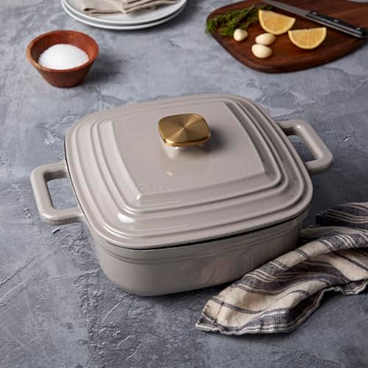 Smith & Clark 4 Quart Enameled Cast Iron Square Dutch Oven Pot with Lid, Gray