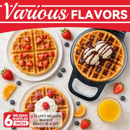 SugarWhisk 6-Inch Flip Belgian Waffle Maker, Ceramic Nonstick,Pale Blue