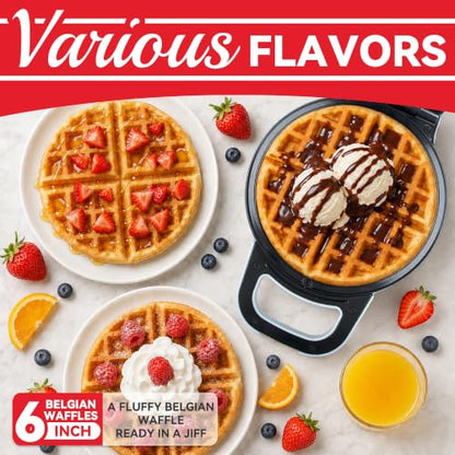 SugarWhisk 6-Inch Flip Belgian Waffle Maker, Ceramic Nonstick,Pale Blue