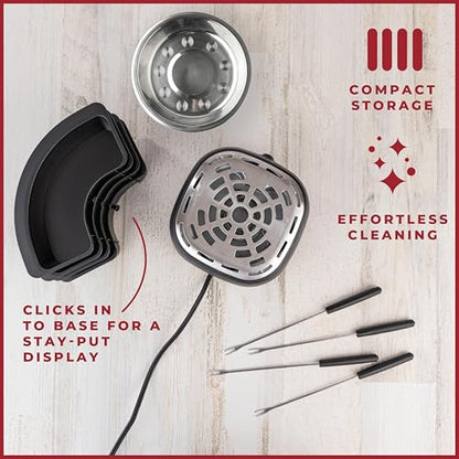 Kusini 2 in 1 Electric Fondue Set & Smores Maker Tabletop Indoor Kit with Removable Trays & 4 Skewers – Smores Station Chocolate Melting Pot - Unique Couple Gift Set Idea, Date & Movie Night Supplies