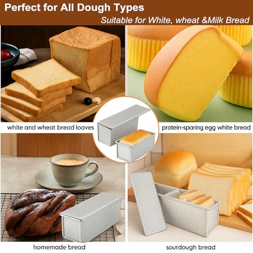 Logario 2-Pack Pullman Loaf Pan with Lid – 13x5 & 8.4x4.8 Inch Nonstick Bread Pans for Homemade Sandwich Bread, Banana Bread & Sourdough – Aluminized Steel Set with Vented Base, Oven Safe to 450°F