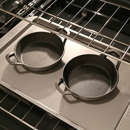HOME DISTRICT Mini Cast Iron Skillet Set of 4 Mini Ramekins, Oven Safe, 6 Inch, 12 Oz Cast Iron Skillet Set with Wood Trivets