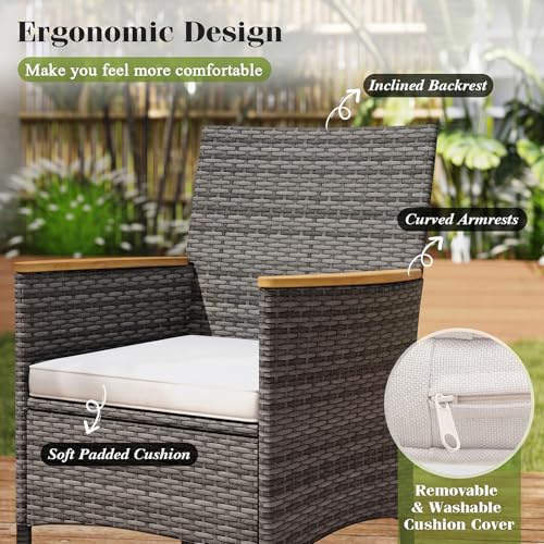 Tangkula 11 Pieces Patio Dining Set with 15 ft Double-Sided Patio LED Umbrella (Base Included), Outdoor Rattan Furniture Set with 8 Armchairs, 1 Rectangular Acacia Wood Dining Table