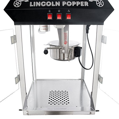 Lincoln Popcorn Machine - 8oz Popper with Stainless-Steel Kettle, Reject Kernel Tray, Warming Light and Accessories by Great Northern Popcorn (Black)