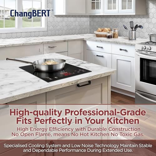 ChangBERT Built-in & Countertop Induction Cooktop, NSF-Certified Commercial Grade Single Induction Burner, Large 8” Heating Coil, Low Noise, Precise Temperature Control for Apartments RVs Food Station