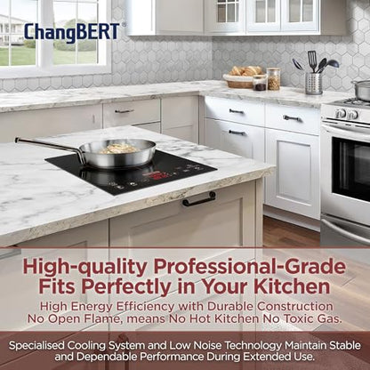 ChangBERT Built-in & Countertop Induction Cooktop, NSF-Certified Commercial Grade Single Induction Burner, Large 8” Heating Coil, Low Noise, Precise Temperature Control for Apartments RVs Food Station