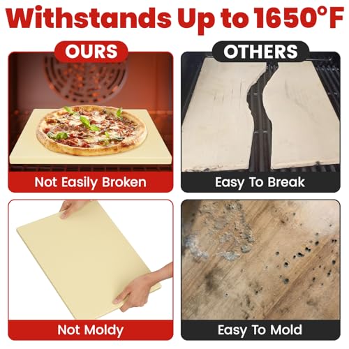 GOOD GAIN Pizza Stone for Oven Grill - Cordierite Baking Stone for Bread, Pies | 15'' x 12'' Rectangular Oven Stones for Cooking | Indoor,Outdoor | Durable, Heat Shock Resistant (Beige)