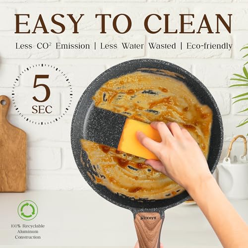 Bakken-Swiss 14-Piece Kitchen Cookware Set – Granite Non-Stick – Eco-Friendly – PFOA, PFOS, and PTFE Free for All Stoves & Oven-Safe - Marble coatin