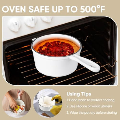 TeamFar 3QT Enameled Cast Iron Sauce Pan, Small Sauce Pot with Lid, Mini Dutch Oven Saucepan for Cooking/Simmering/Baking/Boiling, Sturdy & Nonstick, Oven Safe & Fit for Induction-White