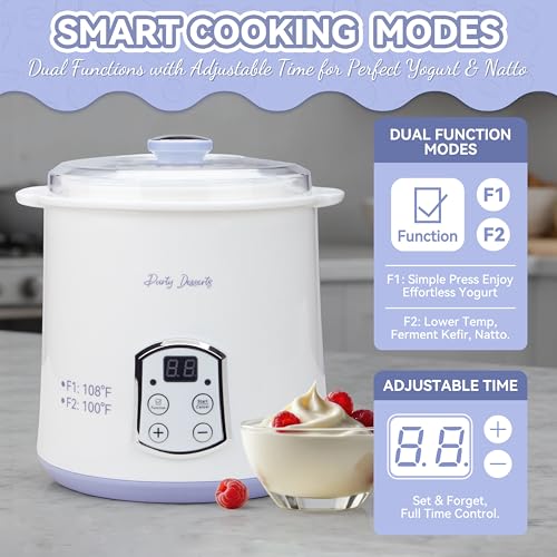 Party Dessert Electric Greek Yogurt Maker Machine with Strainer, Automatic Yogurt Maker for Home Organic Yogurt, Timer Control, BPA-free PP Lid, 2 x Inner Bucket (2 Quarts)