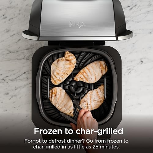 Ninja EG201 Foodi 6-in-1 Indoor Grill with Air Fry, Roast, Bake, Broil, & Dehydrate, 2nd Generation, Dishwasher Safe, Black/Silver