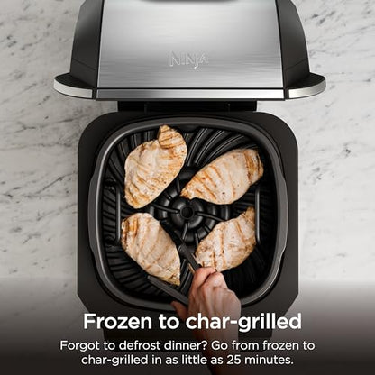 Ninja EG201 Foodi 6-in-1 Indoor Grill with Air Fry, Roast, Bake, Broil, & Dehydrate, 2nd Generation, Dishwasher Safe, Black/Silver