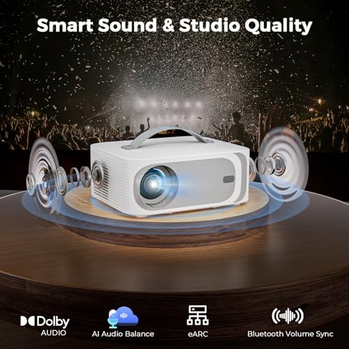[5000+ Official-Apps & AI Auto Focus & 50W Dolby Audio] Outdoor-Projector-4k with WiFi and Bluetooth, AI Movin 2.0 OS Smart Projector with HDR10+, Lisowod Portable 4K Proyector 2026 Upgraded