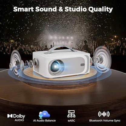 [5000+ Official-Apps & AI Auto Focus & 50W Dolby Audio] Outdoor-Projector-4k with WiFi and Bluetooth, AI Movin 2.0 OS Smart Projector with HDR10+, Lisowod Portable 4K Proyector 2026 Upgraded
