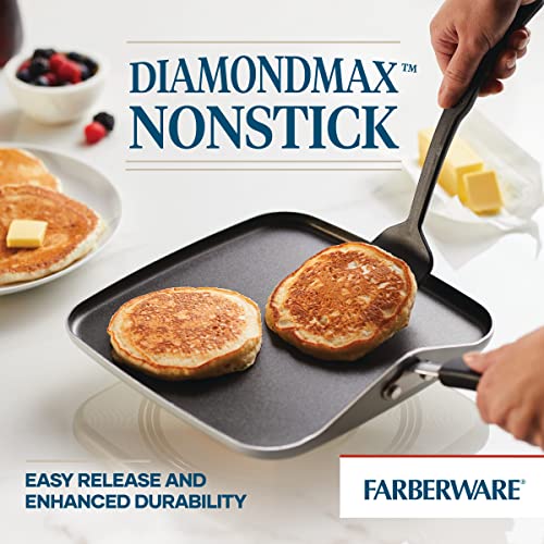 Farberware Cookstart Aluminum DiamondMax Nonstick Square Griddle Pan, 11-Inch, Silver