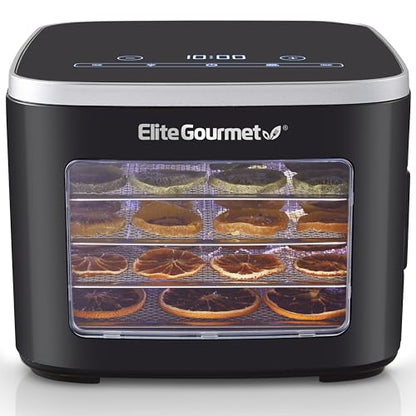 Elite Gourmet 5-Tray Digital Food Dehydrator, Stainless Steel, Keep Warm