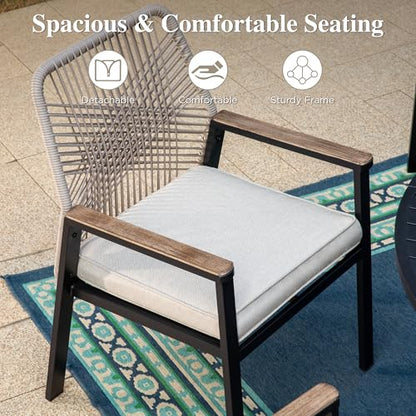 HERA'S HOUSE 9 Pieces Outdoor Dining Set, Patio Table and Chairs for 8, 8 x Cushioned Rattan Patio Chairs and 1 x 83 Large Rectangle Dining Table, Outdoor Dining Table Set for Lawn Garden