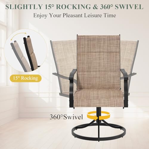 DSNAPE 9 Pieces Patio Table and Chairs Set, 75.6" Metal Dining Table with Umbrella Hole, 8 High Back Textilene Swivel Chairs, Dining Table Set for 8,Outdoor Furniture for Porch Deck Yard Balcony,Brown